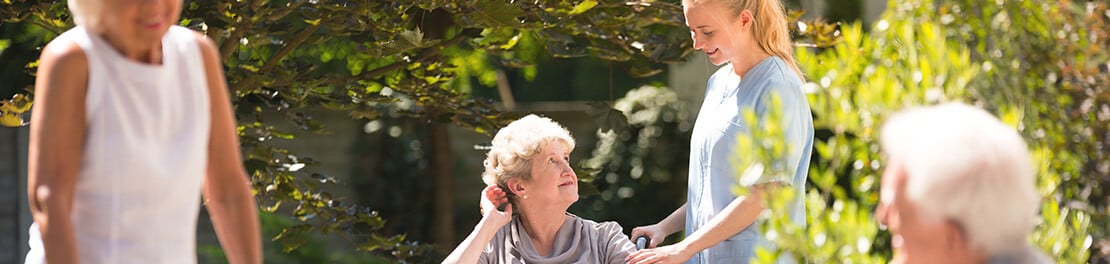 Care home residents outside